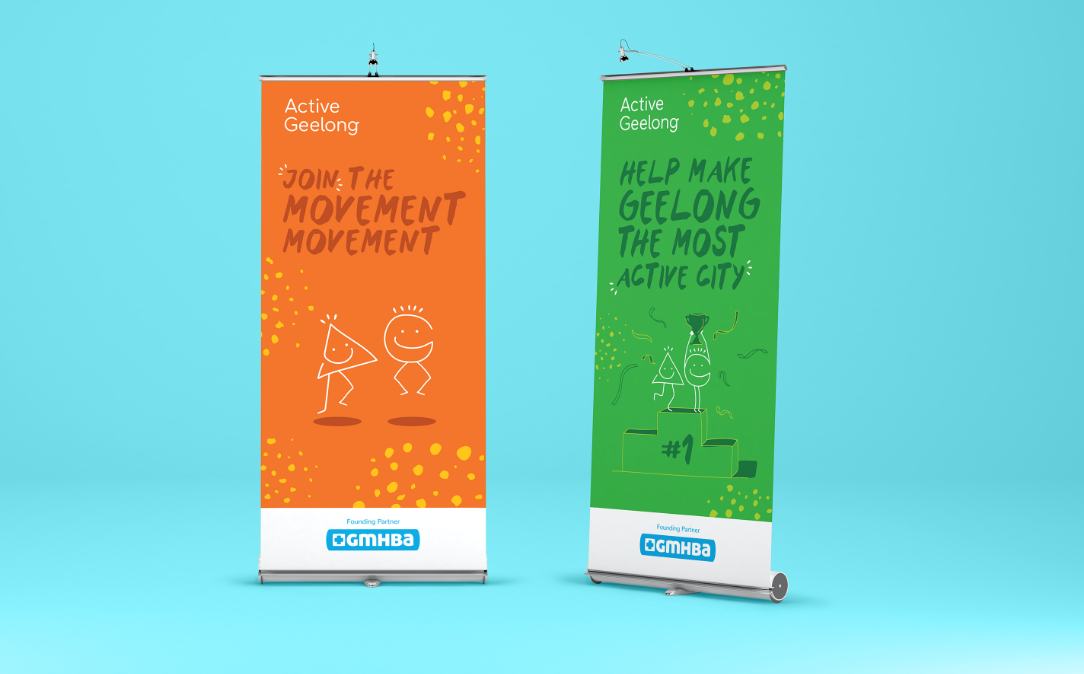 Active Geelong branded pull up banners