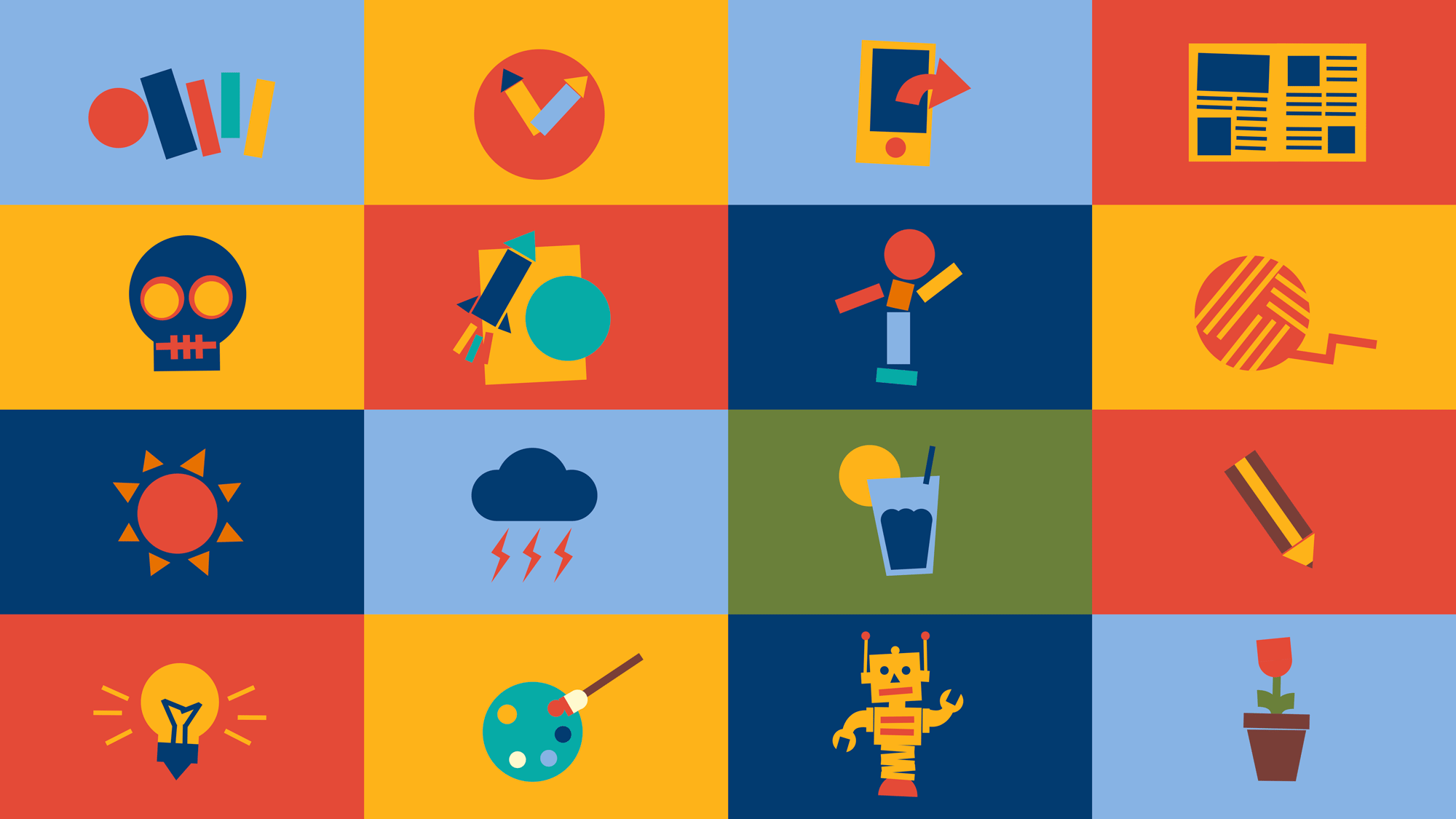 Tiled image of various illustrations used by Glen Eira Libraries.
