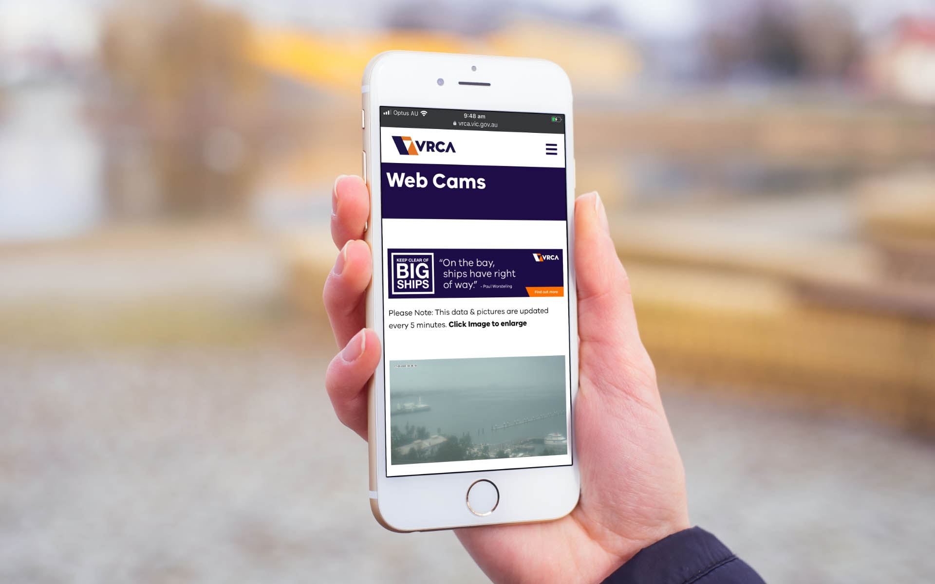 VRCA website homepage shown on mobile device
