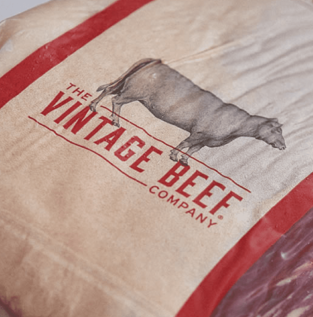 Close up of the The Vintage Beef Company's logo Shrink wrap.