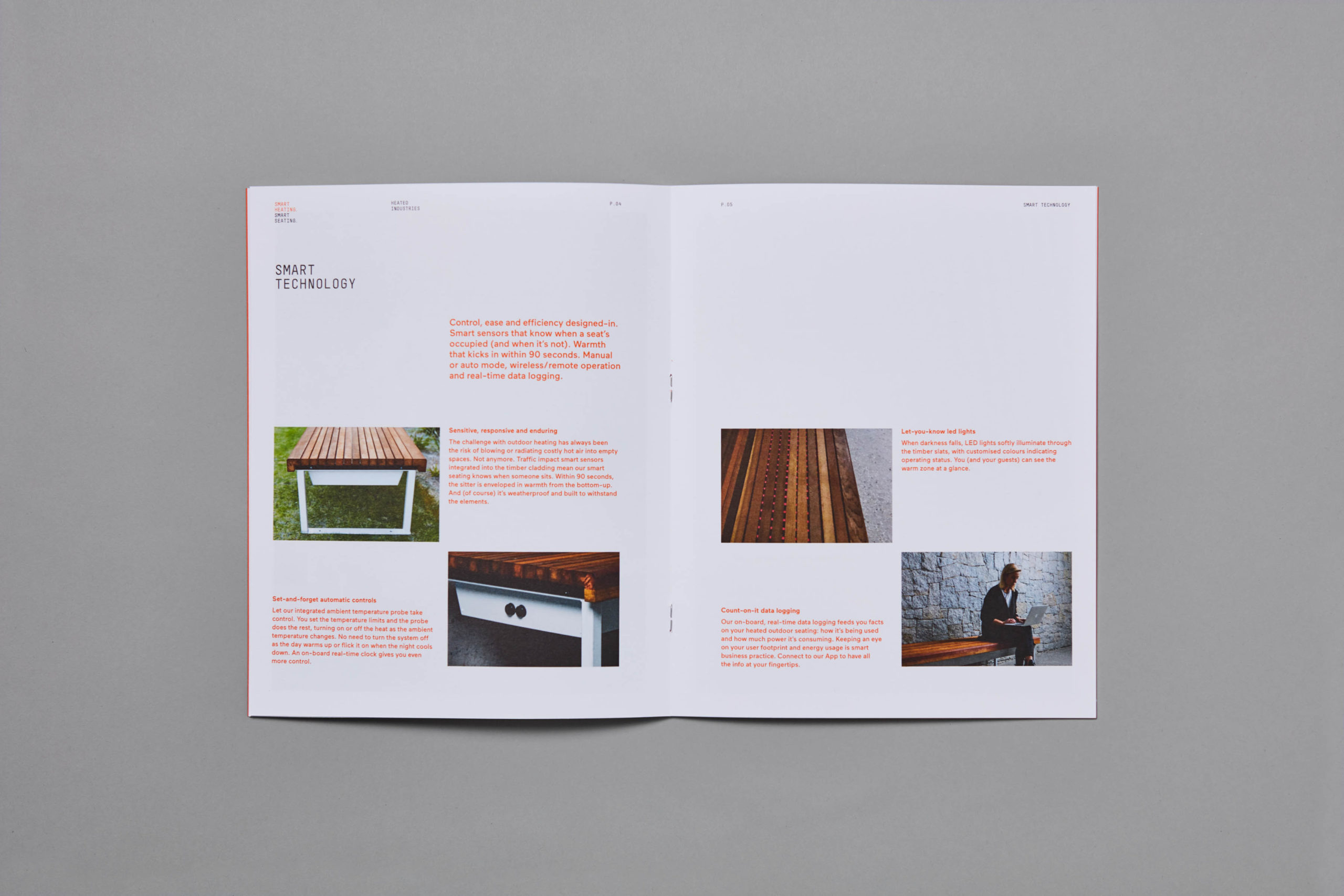 Inside spread of printed Heated Industries brochure.