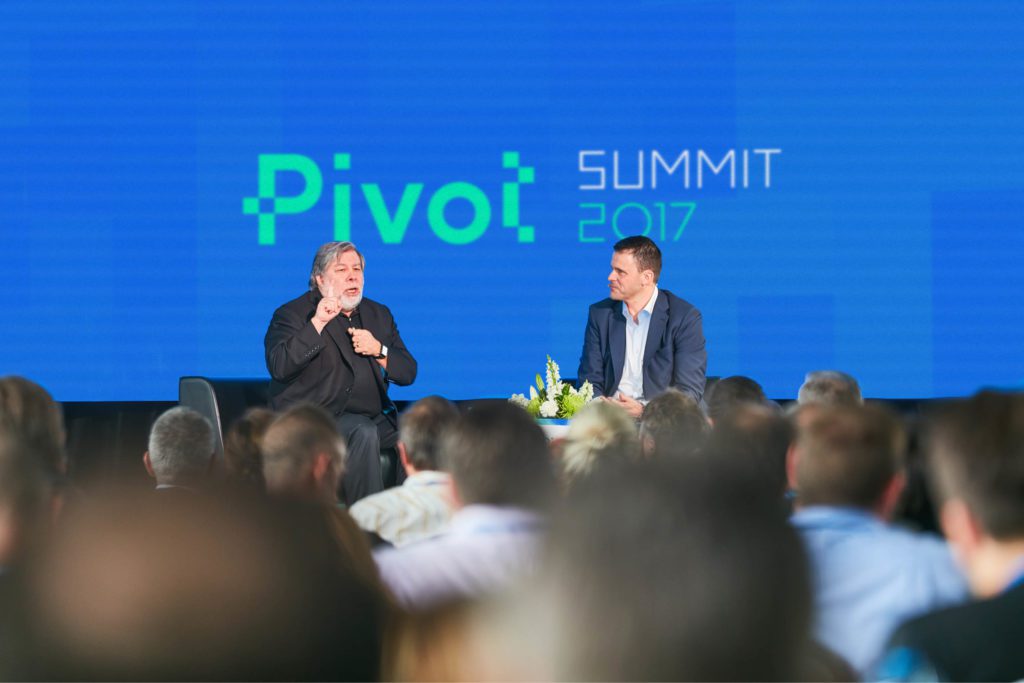 Steve Wozniak speaking at Pivot's Summit.