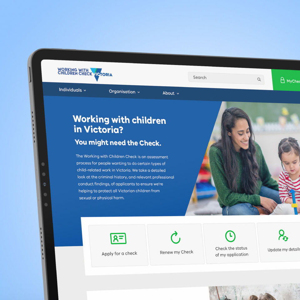 Working With Children Website Homepage on iPad