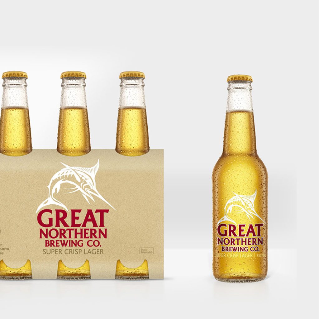 Great Northern six-pack packaging, and single bottle branding