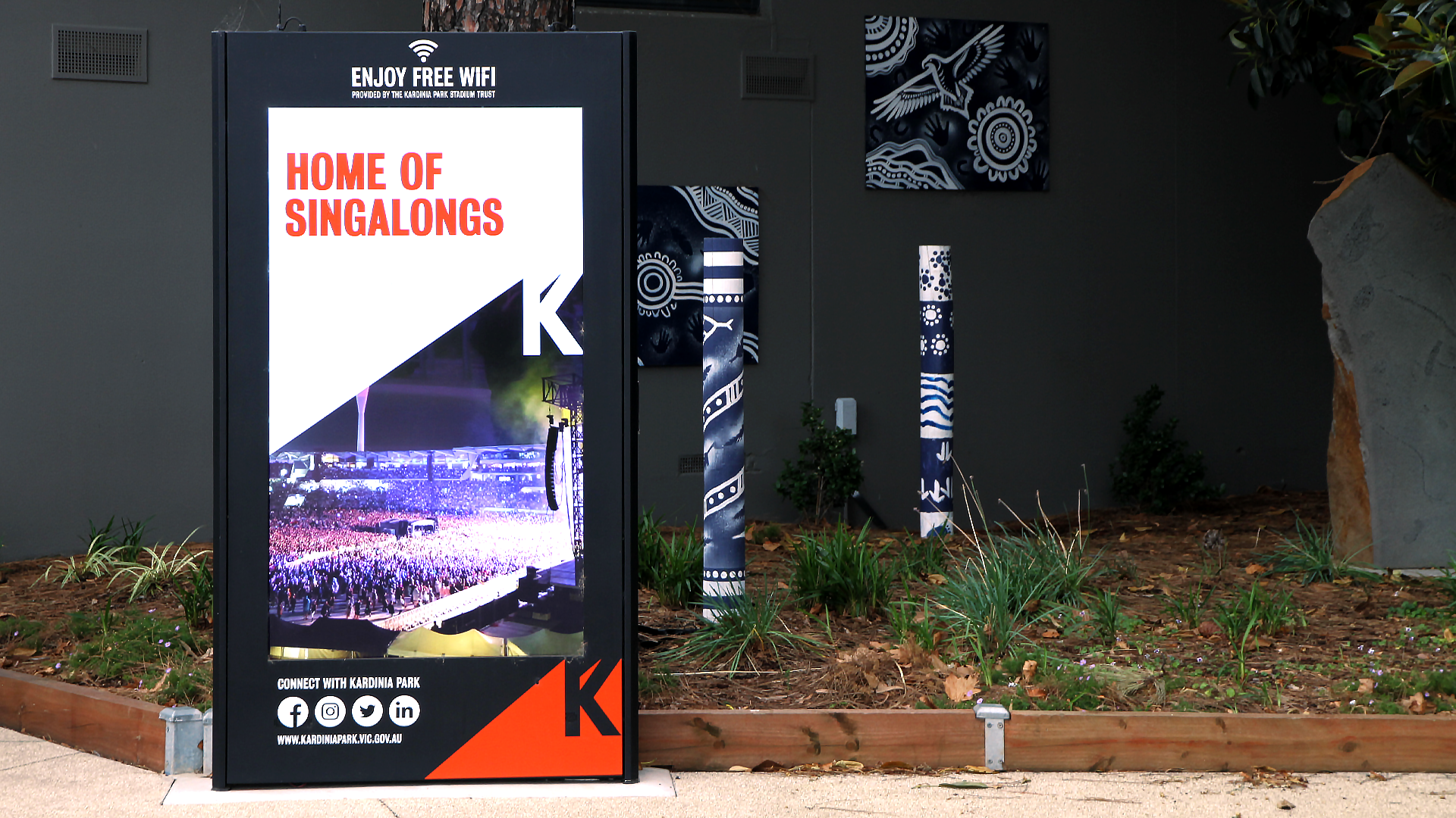 Kardinia Park outdoor sign promoting the stadium as the 'Home of singalongs'