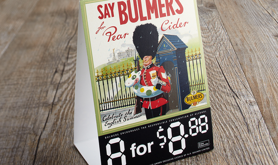 Bulmer's Pear Cider illustration point of sale Trade presenter close up