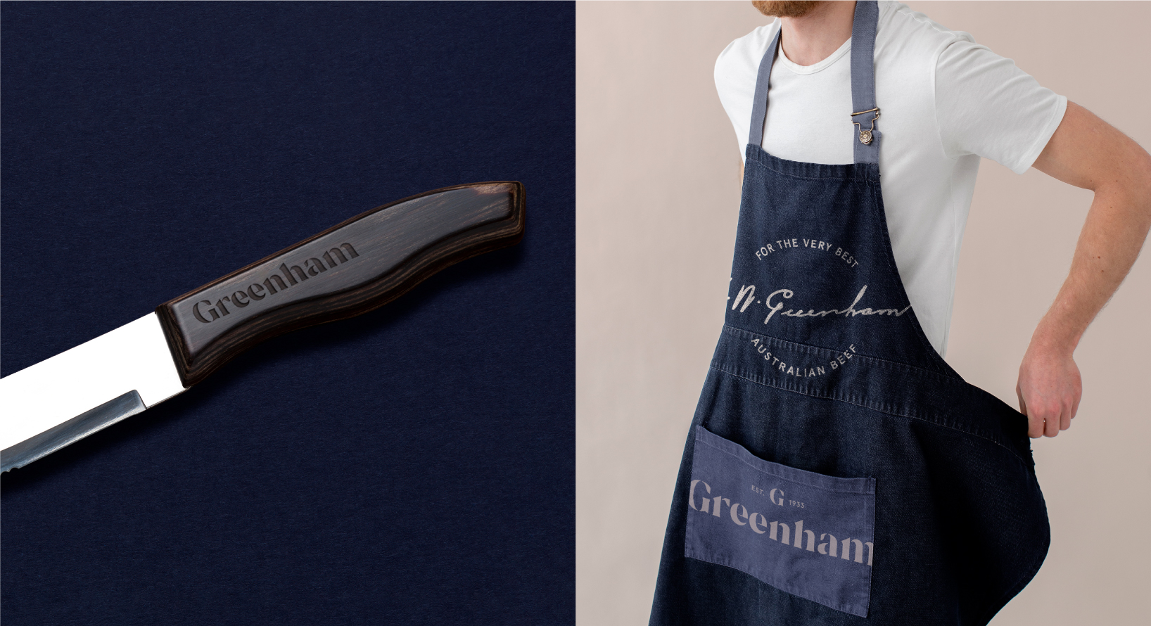 Greenham branded steak knife and apron