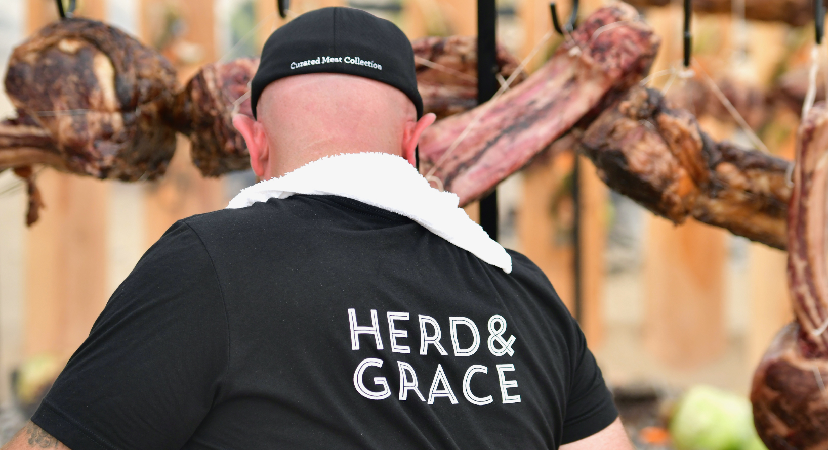Herd & Grace Branded Tshirt and Cap worn by local butcher
